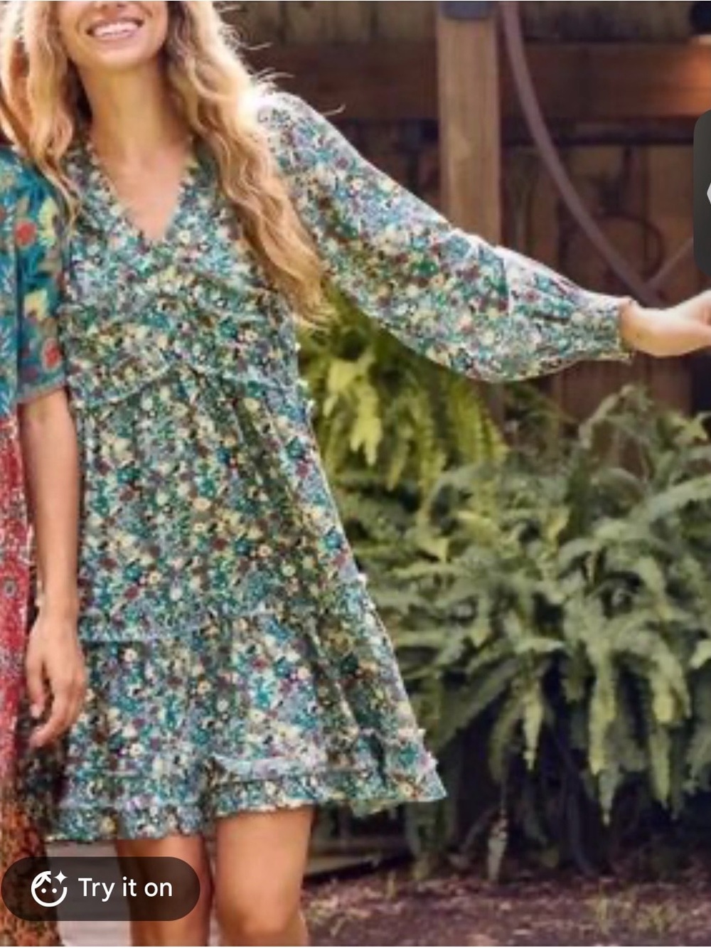 NATURAL LIFE Stella Mini Dress Blue Floral Boho Frayed Ruffle Long Sleeve Size M